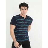 Efnaz Style Erkek Yakalı Slim Fit Pike Çizgili T-Shirt - Lacivert - XL