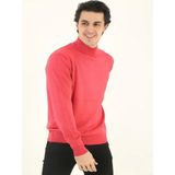 Efnaz Style Erkek Yarım Boğaz Triko Kazak Yumuşak Dokulu Pamuklu Ince Dokuma, Uzun Kollu Rahat Regular Kalıp - Pembe - XL
