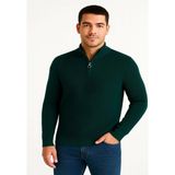 Efnaz Style Erkek Yarım Fermuarlı Triko Kazak – Selanik Örgü, Dik Yaka, Pamuklu Dokuma, Regular Fit Uzun Kollu Kışlık Model - Haki - XL