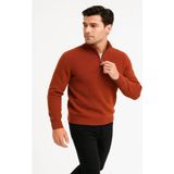 Efnaz Style Erkek Yarım Fermuarlı Triko Kazak – Selanik Örgü, Dik Yaka, Pamuklu Dokuma, Regular Fit Uzun Kollu Kışlık Model - Kiremit