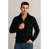 Efnaz Style Erkek Yarım Fermuarlı Triko Kazak – Selanik Örgü, Dik Yaka, Pamuklu Dokuma, Regular Fit Uzun Kollu Kışlık Model - Siyah - 2XL