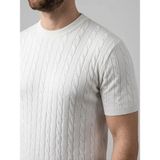 Efnaz Style Erkek Yazlık Triko Dokuma Tişört Kısa Kol Bisiklet Yaka Örgü Desenli T-Shirt - Beyaz