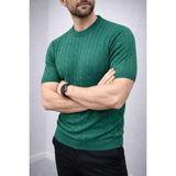 Efnaz Style Erkek Yazlık Triko Dokuma Tişört Kısa Kol Bisiklet Yaka Örgü Desenli T-Shirt - Haki - 2XL