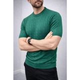 Efnaz Style Erkek Yazlık Triko Dokuma Tişört Kısa Kol Bisiklet Yaka Örgü Desenli T-Shirt - Haki - M - Haki