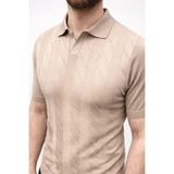 Efnaz Style Erkek Yazlık Triko Dokuma Tişört Kısa Kol Polo Yaka T-Shirt - Bej