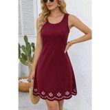 Efnaz Style Kadın Askılı Yuvarlak Yakalı çiçek Desenli Ithal Krep Kısa Elbise - 2XL-3XL - Bordo