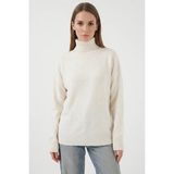 Efnaz Style Kadın Balıkçı Yaka Oversize Triko Ekru Kazak