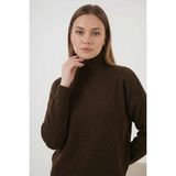 Efnaz Style Kadın Balıkçı Yaka Oversize Triko Kahverengi Kazak