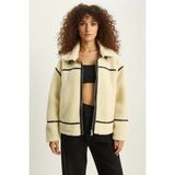 Efnaz Style Kadın Biye Detaylı Cepli Teddy Biker Bej Ceket - 40