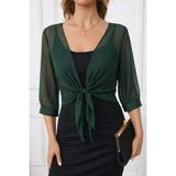 Efnaz Style Kadın Fakir Kollu Önden Bağlamalı Kısa Şifon Bolero Ceket - L - XL - Yeşil