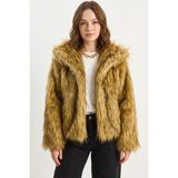 Efnaz Style Kadın Geniş Yakalı Astarlı Kısa Suni Kürk Camel Siyah Ceket - 36 - Camel - Siyah