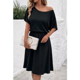 Efnaz Style Kadın Kısa Kollu Omuzdan Açık Kiloş Midi Viskon Elbise - 2XL-3XL - Siyah
