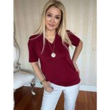 Efnaz Style Kadın Kısa Kollu V Yaka Bluz - M - Bordo