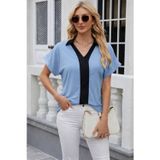 Efnaz Style Kadın Kısa Kollu V Yakalı önden şerit Detaylı Sandy Bluz - S-M - Mavi