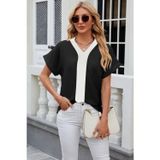 Efnaz Style Kadın Kısa Kollu V Yakalı önden şerit Detaylı Sandy Bluz - S-M - Siyah