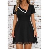Efnaz Style Kadın Kısa Kollu Yakalı Kısa Janjan Krep Elbise - 2XL-3XL - Siyah