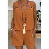 Efnaz Style Kadın Kolsuz V Yaka Kuş Gözü Detay Bluz Short Aerobin Ikili Takım - 2XL-3XL - Turuncu