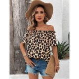 Efnaz Style Kadın Madonna Yaka Fırfırlı Leopar Desenli Mikro Kumaş Bluz - S-M - Leopar
