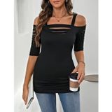 Efnaz Style Kadın Omuzlardan Açık Askılı Lazer Kesim Detaylı Viskon Bluz - L-XL - Bordo
