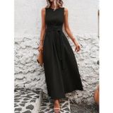 Efnaz Style Kadın Omuzlardan Açık Belden Bağcıklı Uzun Aerobin Elbise - 2XL-3XL - Siyah