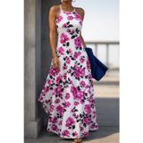 Efnaz Style Kadın Omuzlardan Açık Ip Askılı Desenli Uzun Süprem Elbise - 2XL-3XL - Pembe