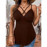 Efnaz Style Kadın önden çapraz Askılı Uzun Vıskon Bluz - S-M - Kahve