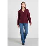 Efnaz Style Kadın Oval Yaka Saç Örgü Oversize Triko Bordo Kazak