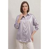Efnaz Style Kadın Oversize Kesim Saten Lila Gömlek - 36