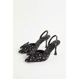 Efnaz Style Kadın Puantiye Desenli Fiyonk Detaylı Ince Topuklu Slingback Stiletto Ayakkabı Siyah