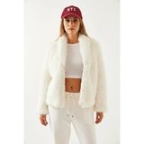 Efnaz Style Kadın Tüylü Peluş Krem Mont - 42