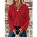 Efnaz Style Kadın Uzun Kollu Kapşonlu önü Düğmeli Ve Bağcıklı Waffle Bluz - 2XL-3XL - Kırmızı