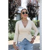 Efnaz Style Kadın Uzun Kollu Kruvaze Yakalı Toka Detaylı Viskon Bluz - 2XL-3XL - Beyaz