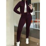 Efnaz Style Kadın Uzun Kollu önden Fermuarlı Kısa Modal Mor Ceket Ve Pantolon Ikili Takım - S-M - Bordo