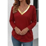 Efnaz Style Kadın Uzun Kollu V Parlak Yaka Detaylı Viskon Bluz - 2XL-3XL - Kırmızı