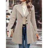 Efnaz Style Kadın Uzun Kollu Yakalı Önden Düğmeli Kısa Kaşe Kaban - 2XL - 3XL - Bej