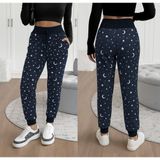 Efnaz Style Kadın Yüksek Bel Bağcıklı Desenli Iki Iplik Pantolon - 2XL-3XL - Siyah