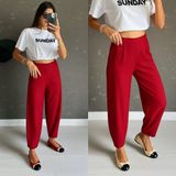 Efnaz Style Kadın Yüksek Bel Krep Pantolon - S - Kırmızı