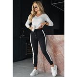 Efnaz Style Kadın Yüksek Bel Kuş Gözü Detaylı Bağcıklı Yan şeritli Viskon Iki Iplik Eşofman Altı - 2XL-3XL - Siyah