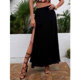 Efnaz Style Kadın Yüksek Bel Yandan Yırtmaçlı Uzun Sandy Etek - 2XL-3XL - Siyah