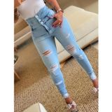 Efnaz Style Kadın Yüksek Belli önden Düğmeli Yırtık Detaylı Kot Pantolon - 3XL - Mavi