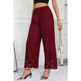 Efnaz Style Kadın Yüksel Bel Beli Lastıklı çiçek Desenli Lazer Kesım Detaylı Ithal Krep Pantolon - S-M - Bordo