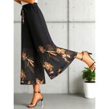 Efnaz Style Kadın Yüksel Bel Belinde Kuşak Detaylı çiçek Baskılı Astarlı şifon Pantolon - 2XL-3XL - Bej