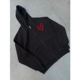 Efnaz Style Üç İplik Baskılı Fermuarlı Kapşonlu Hırka - Siyah - 2XL - Siyah