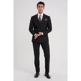 Efor Comfort Fit Çift Yırtmaç Dikine Çizgili Esnek Siyah Kruvaze Takım Elbise TK 932 - 6 Drop - 52
