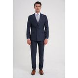 Efor Comfort Fit Çift Yırtmaç Italyan Çizgili Lacivert Kruvaze Takım Elbise Tk 930 - 6 Drop - 58