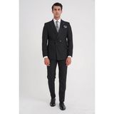 Efor Comfort Fit Çift Yırtmaç Italyan Çizgili Siyah Kruvaze Takım Elbise Tk 930 - 6 Drop - 62