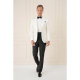 Efor Erkek Black 036 Slim Fit Saten Yaka Çift Yırtmaçlı Tek Düğmeli Krem Damatlık Smokin Ceket - 44