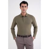 Efor Erkek Comfort Fit %97 Esnek Pamuklu Polo Yaka Uzun Kollu Haki Tişört TS 921 - 2XL