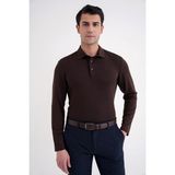 Efor Erkek Comfort Fit %97 Esnek Pamuklu Polo Yaka Uzun Kollu Kahverengi Tişört TS 921 - 3XL