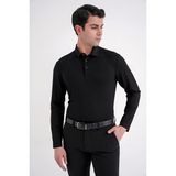 Efor Erkek Comfort Fit %97 Esnek Pamuklu Polo Yaka Uzun Kollu Siyah Tişört TS 921